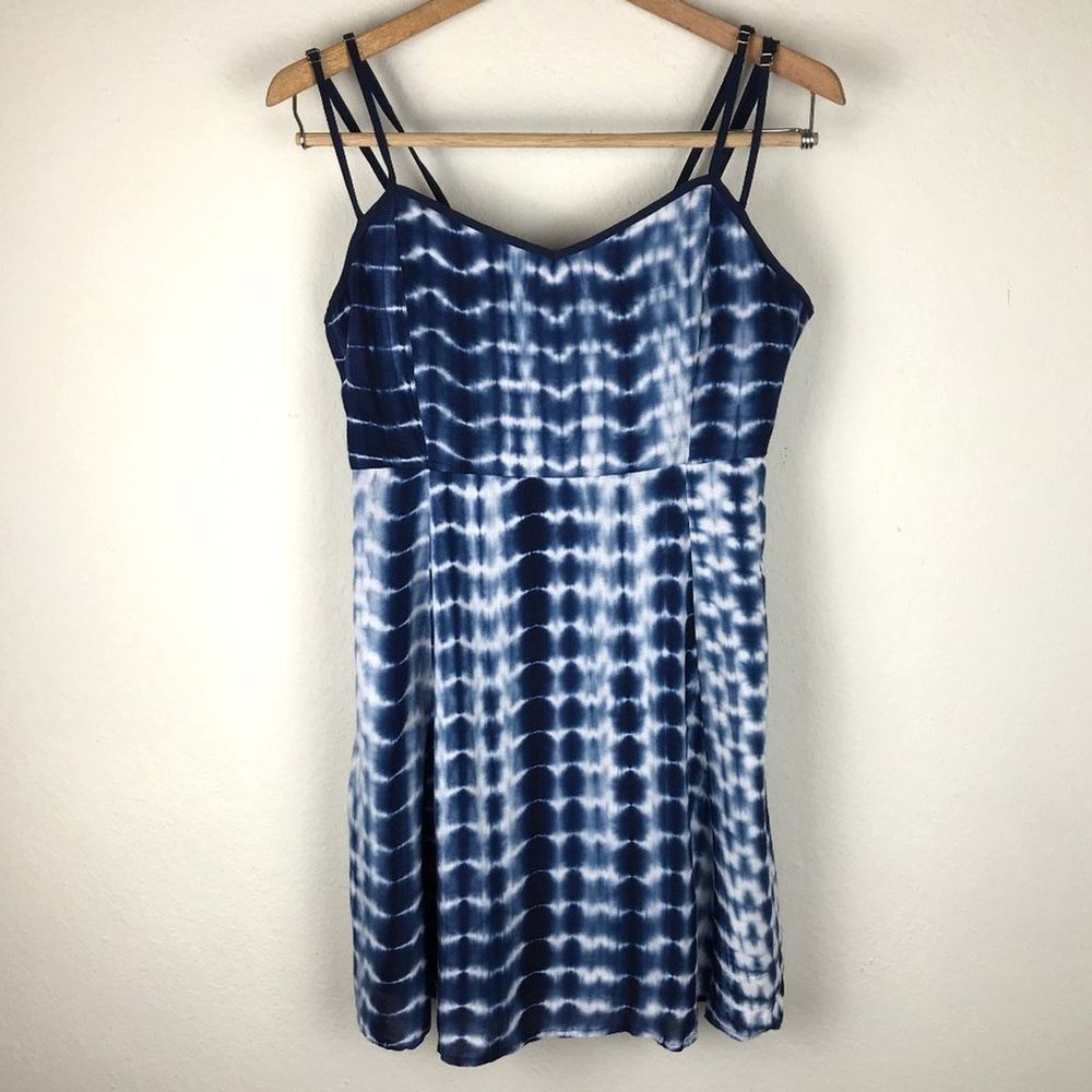 Esley Blue Tie Dye Spaghetti Strap Mini Dress